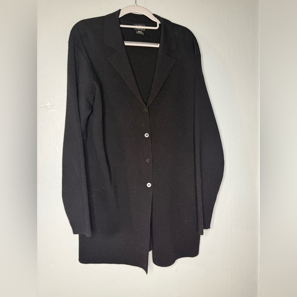 Eileen Fisher black wool button up cardigan - Picture 1 of 8